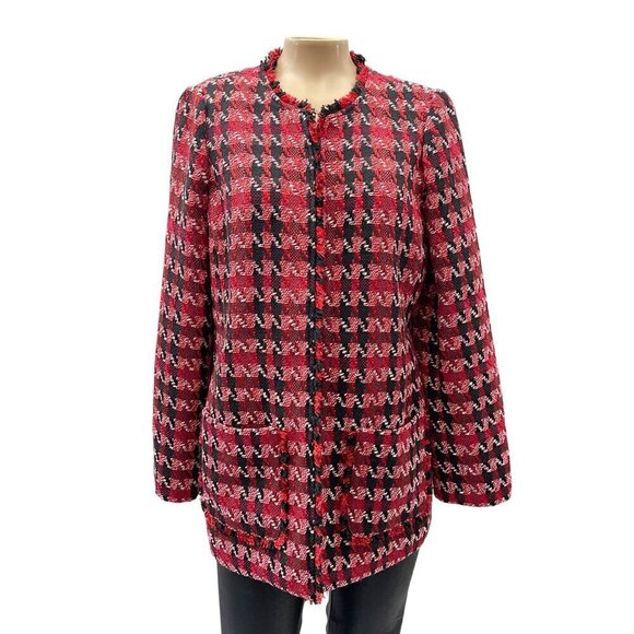 NWT Chicos Long Red Black Tweed Jacket Long Sleeve Open Front Houndstooth Size S - Picture 4 of 14